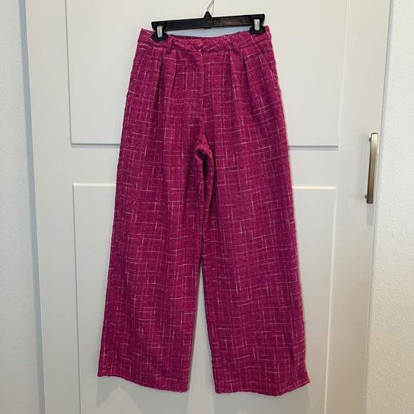 Forever 21 Pink Tweed Wide Leg Pants Women's Small High Waist Cottagecore - Picture 1 of 9